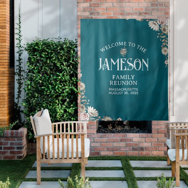 Classic Floral Script Family Reunion  Tapestry (Planning a family reunion? Welcome guests with this custom backdrop! )