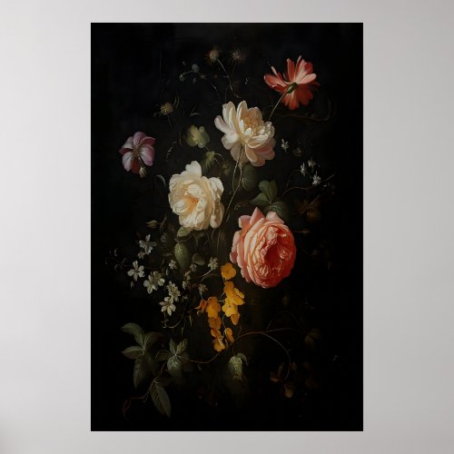 Classic Floral Still Life Rose Bouquet Vintage Poster