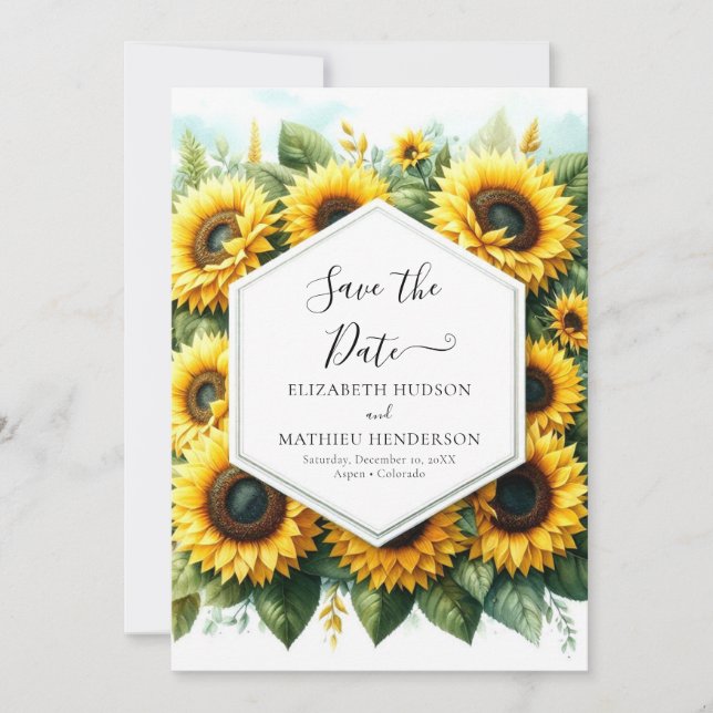 Classic Floral Sunflower Wedding Save The Date (Front)