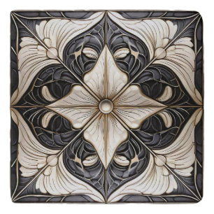 Classic Floral Tile Pat#11 Black Ivory Wht ID1078 Trivet