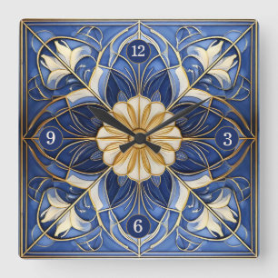 Classic Floral Tile Pat#12 Blue Yellow ID1078 Square Wall Clock