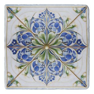 Classic Floral Tile Pat#13 Blue Green ID1078 Trivet