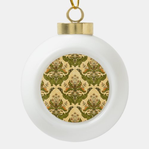 Classic floral wallpaper stylized damask ceramic ball christmas ornament