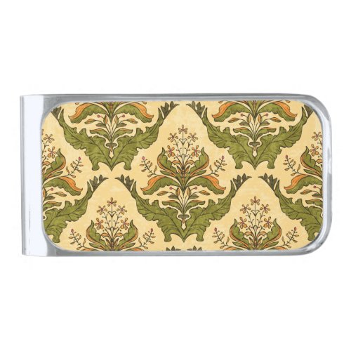 Classic floral wallpaper stylized damask silver finish money clip
