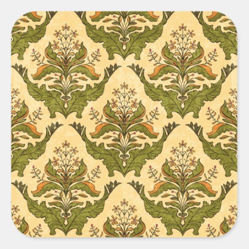 Classic floral wallpaper stylized damask square sticker