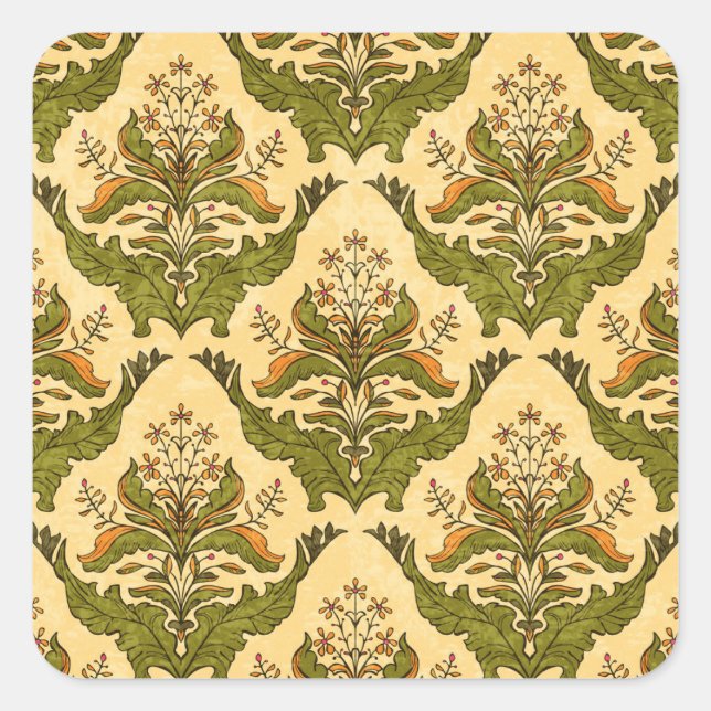 Classic floral wallpaper: stylized damask. square sticker (Front)