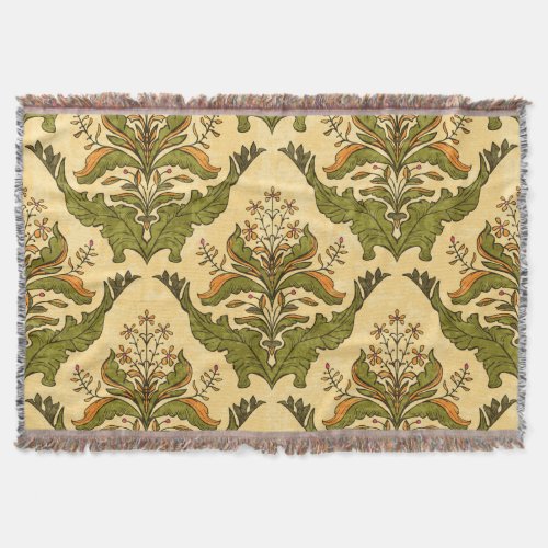 Classic floral wallpaper stylized damask throw blanket