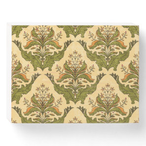 Classic floral wallpaper: stylized damask. wooden box sign