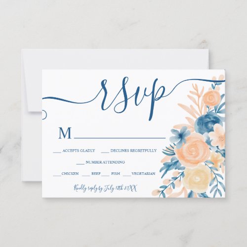 Classic floral watercolor blue peach rsvp wedding