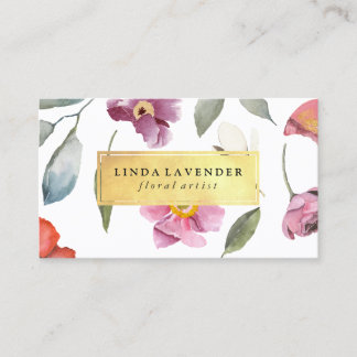 Classic Floral Watercolor Foil Business Card