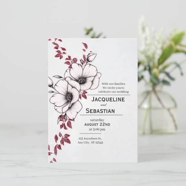 Classic Floral Wedding Invitation (Standing Front)