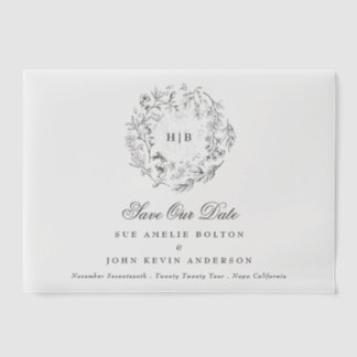 Classic Floral Wreath Monogram Save The Date Vellum Invitations