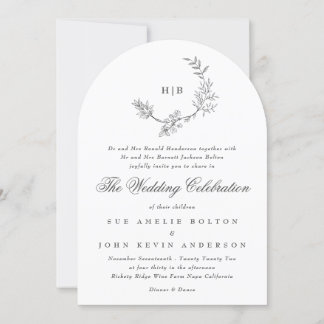 Classic Floral Wreath Monogram Wedding Arch Invitation