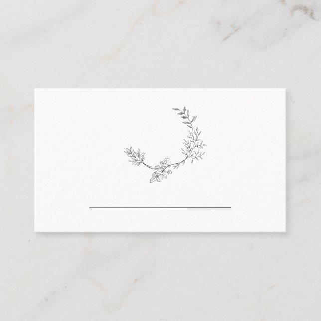 Classic Floral Wreath Monogram Wedding Flat Place Card (Front)