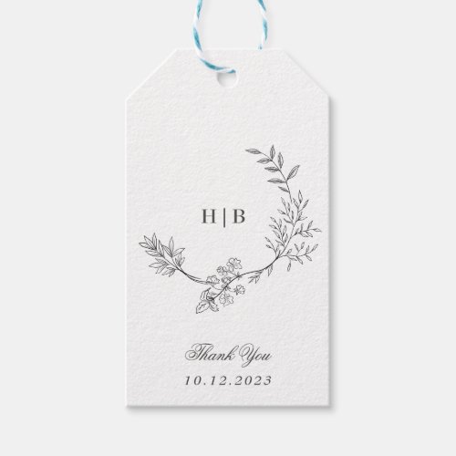 Classic Floral Wreath Monogram Wedding Gift Tags