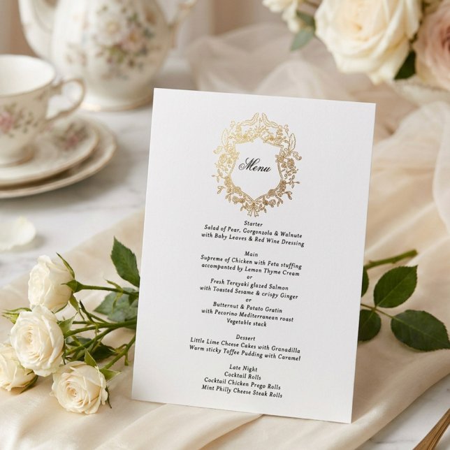 Classic Floral Wreath Monogram Wedding Menu (Creator Uploaded)