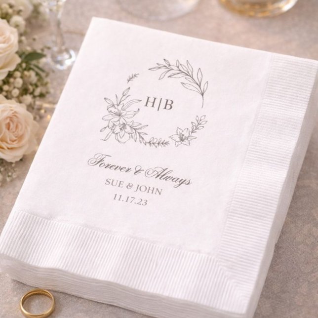 Classic Floral Wreath Monogram Wedding Napkins (Creator Uploaded)