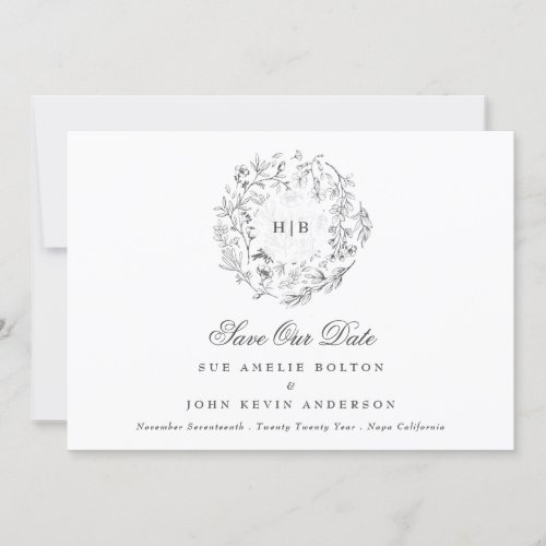 Classic Floral Wreath Monogram Wedding Photo Save The Date