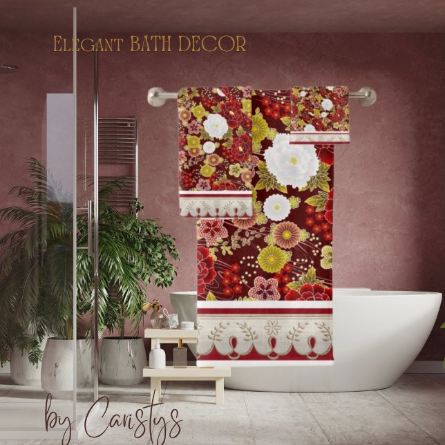 Classic Florals Rust, Brown, Olive Bath Towel Set (Creator Uploaded)