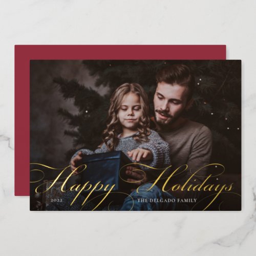 Classic Flourish  Happy Holidays Photo Foil Holiday Card