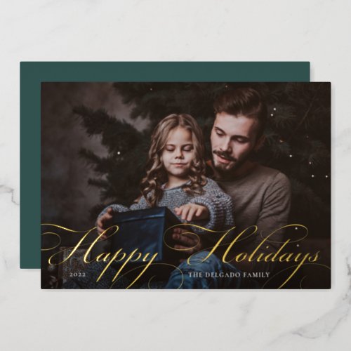 Classic Flourish  Happy Holidays Photo Foil Holiday Card