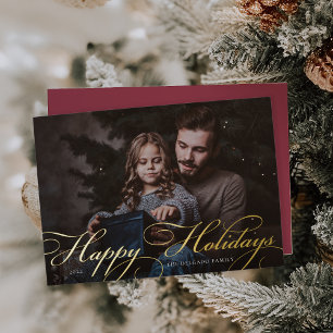 Classic Flourish Happy Holidays Photo Foil Holiday Card