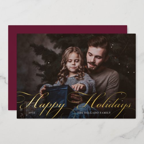 Classic Flourish  Happy Holidays Photo Foil Holiday Card