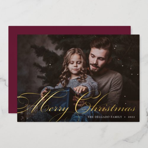 Classic Flourish  Merry Christmas Photo Foil Holiday Card