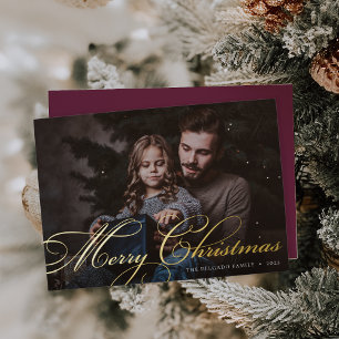 Classic Flourish Merry Christmas Photo Foil Holiday Card