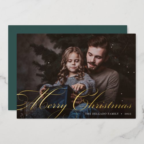 Classic Flourish  Merry Christmas Photo Foil Holiday Card