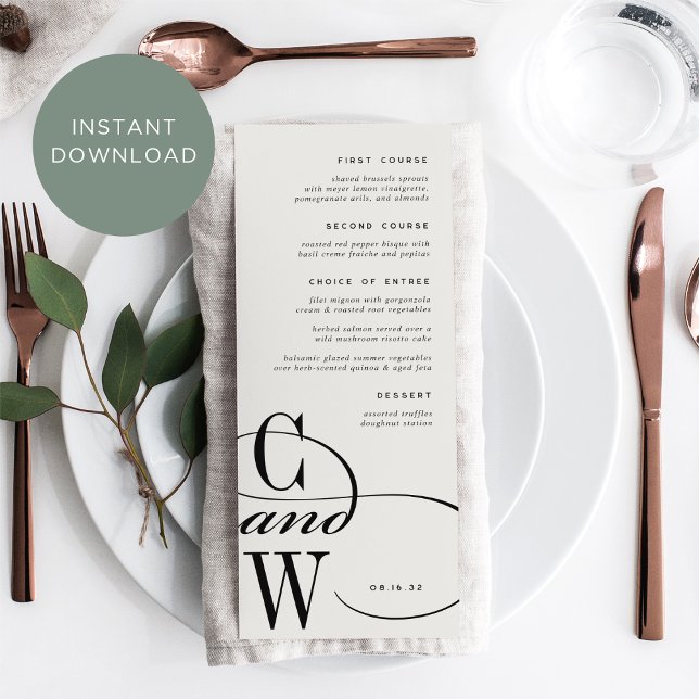 Classic Flourish Monogram Menu Card (Creator Uploaded)