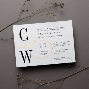 Classic Flourish Monogram Rehearsal Dinner Foil Invitation