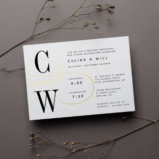 Classic Flourish Monogram Rehearsal Dinner Foil Invitation