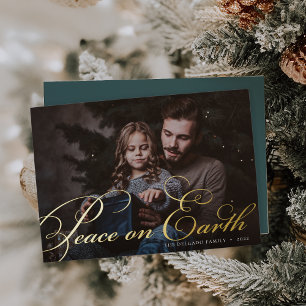 Classic Flourish   Peace on Earth Photo Foil Holiday Card