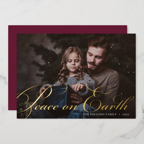 Classic Flourish  Peace on Earth Photo Foil Holiday Card