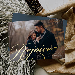 Classic Flourish   Rejoice Photo Foil Holiday Card