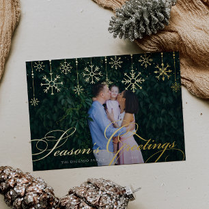 Classic Flourish Season's Greetings Photo Foil Holiday Card