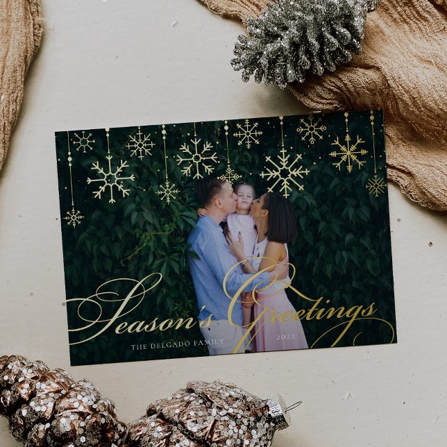 Classic Flourish | Season's Greetings Photo Foil Holiday Card (Creator Uploaded)