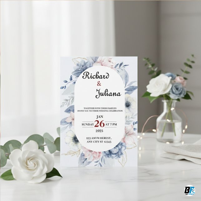 Classic  flower background with photo wedding invitation (Creator Uploaded)