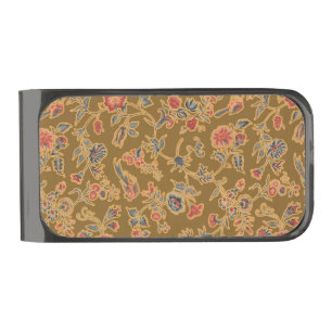 Classic Flower Chintz Pretty Soft Floral Design Gunmetal Finish Money Clip