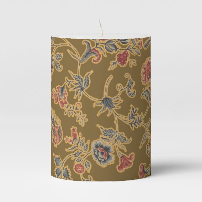 Classic Flower Chintz Pretty Soft Floral Design Pillar Candle (Front)