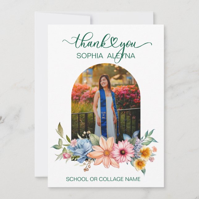 Classic Flower Photo Graduation Thank You Card (Front)
