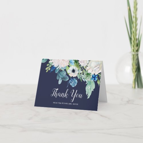 Classic Flowers  Navy Future Mrs Thank You Card