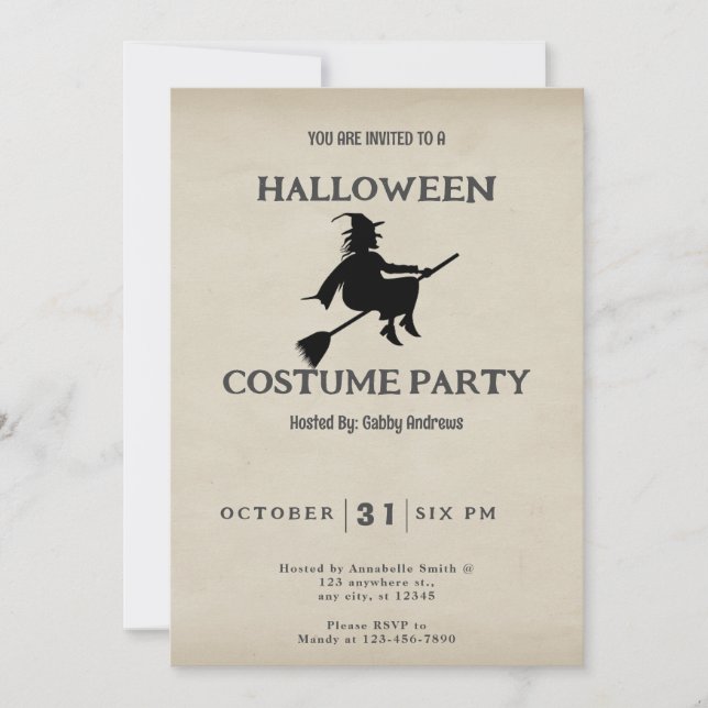 Classic Flying Witch Vintage Halloween Invitation (Front)