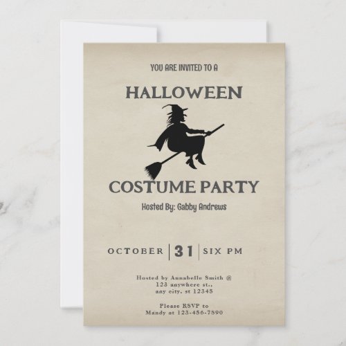 Classic Flying Witch Vintage Halloween Invitation