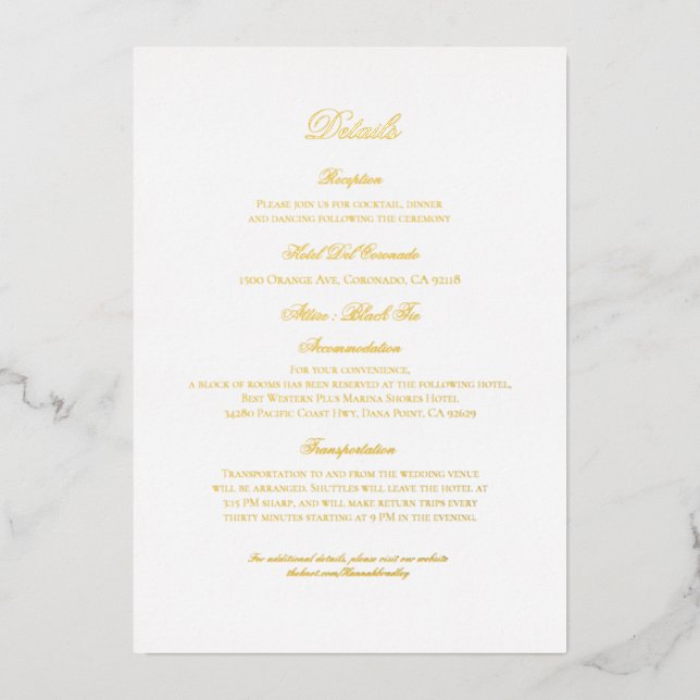 Classic Foil Details Enclosure Card (Front)