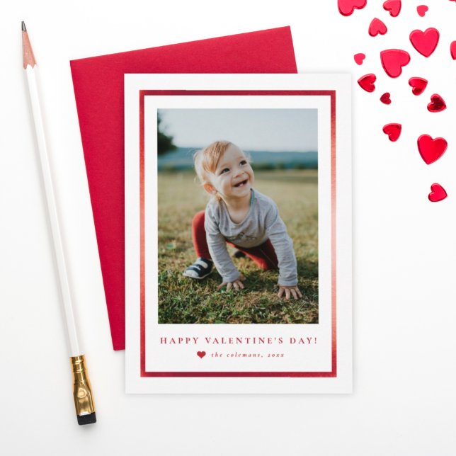 Classic foil frame Portrait Photo Valentine's Day Note Card (Creator Uploaded)