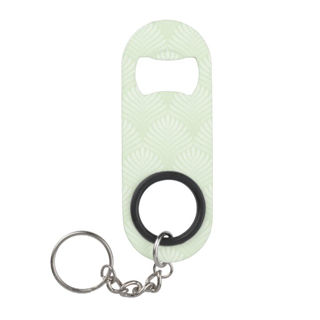 Classic foliage pattern in white and green keychain bottle opener (Front)