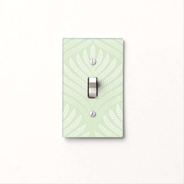 Classic foliage pattern in white and green light switch cover (In Situ)