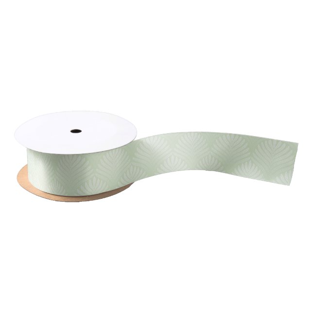 Classic foliage pattern in white and green satin ribbon (Spool)